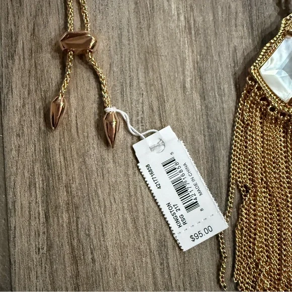 Kendra Scott Kingston Long Pendant Fringe Necklace rose gold mother of pearl - Picture 4 of 5